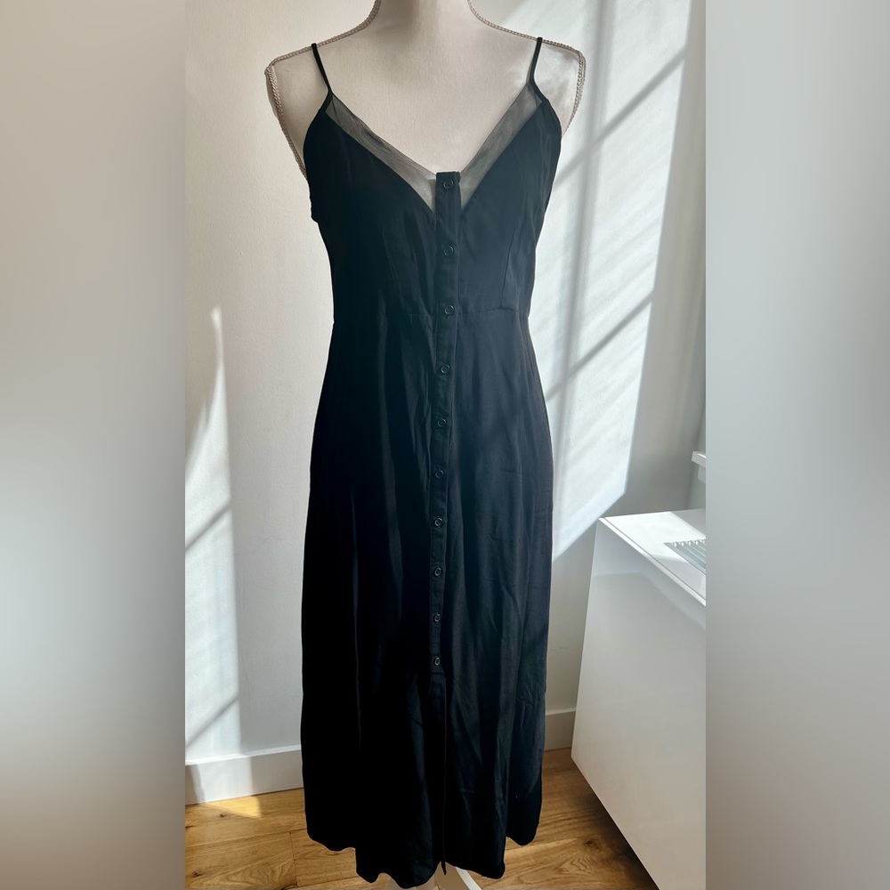 & other stories black midi dress with mesh detail
